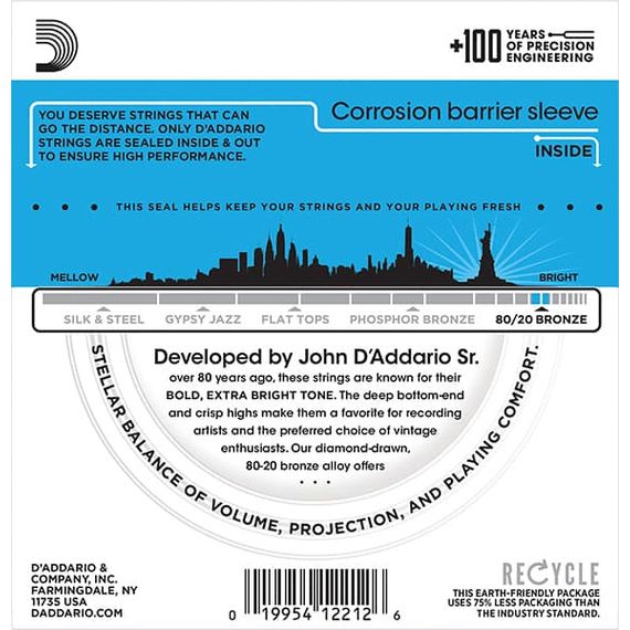 EJ11 BRONZE 80/20 Струны для акустической гитары бронза Light 12-53 D`Addario