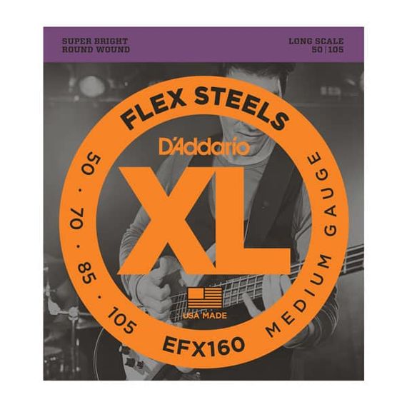 EFX160 FlexSteels Комплект струн для бас-гитары, Medium, 50-105, сталь, Long Scale, D'Addario