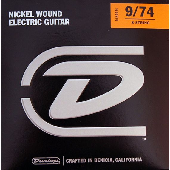 DUNLOP DEN0974 Комплект струн для 8-струнной электрогитары, никелированные, Light, 9-74