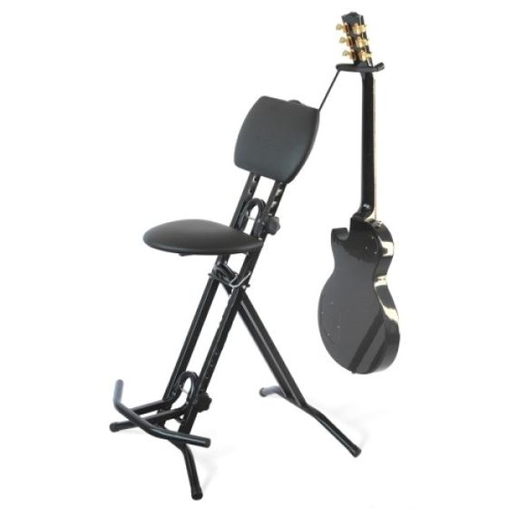 ZZ-Stands AGST-15 + AGH Комфортабельный и устойчивый стул для гитаристов, регулировка подставки под ногу и откидного сидения.  Входит в комплект крючок для подвеса гитары (GH-GS)