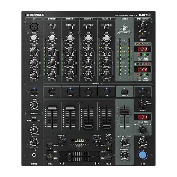 BEHRINGER DJX750-EU DJ микшерный пульт, 5 входных каналов, со счетчиком темпа, процессор эффектов, 3D-surround, VCA-кроссфейдер