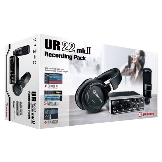 STEINBERG UR22 MKII Recording Pack Комплект для звукозаписи. 2-канальный звуковой USB-интерфейс UR22 mkII, полноразмерные динамические наушники ST-H01, конденсаторный микрофон ST-M01, ПО: Cubase AI