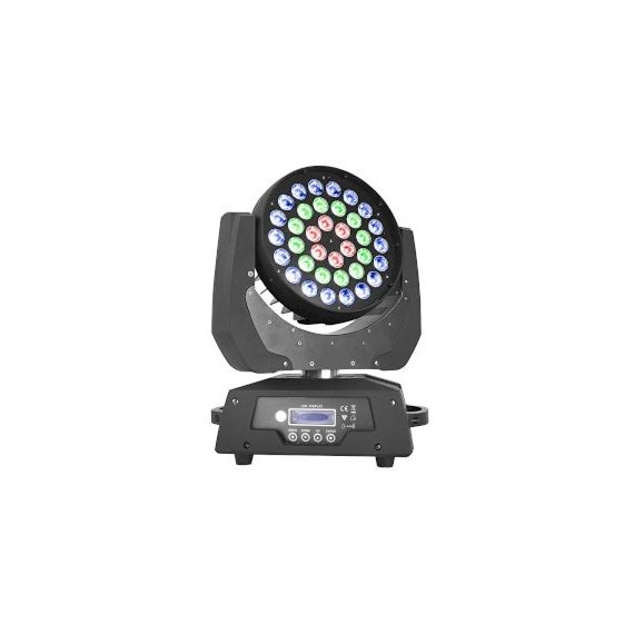 XLINE LIGHT LED WASH-3618 Z Световой прибор полного вращения. 36 RGBW светодиодов мощностью 18 Вт, угол луча: 12°-58°; эффекты: Wash, стробо, смешение цветов; режимы работы: звуковая активация, автоматический, режим шоу, управление DMX (16 каналов)