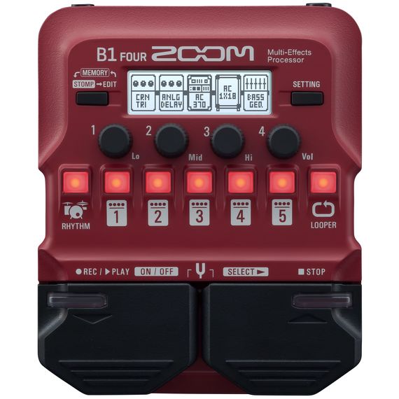 ZOOM B1 FOUR Басовый процессор мультиэффектов.Количество эффектов одновременно: 5.Пользовательских патчей: 50