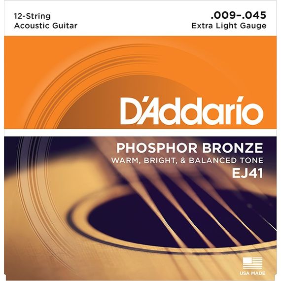 D'ADDARIO EJ41 Phosphor Bronze Комплект струн для акустической 12-струнной гитары, Extra Light, 9-45
