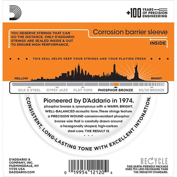 D'ADDARIO EJ41 Phosphor Bronze Комплект струн для акустической 12-струнной гитары, Extra Light, 9-45