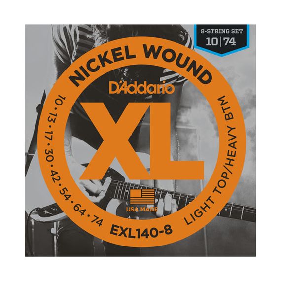 D'ADDARIO EXL140-8 Nickel Wound Комплект струн для 8-струнной электрогитары, Light/Heavy, 10-74,