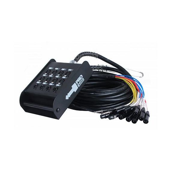 PROAUDIO MCS-0804-20ME Мультикор со сценической коробкой: 8 входов XLR, 4 выхода XLR, кабельные разъемы: 8 вых. XLR, 2 вх. XLR, 2 вх. TRS, 20 метров