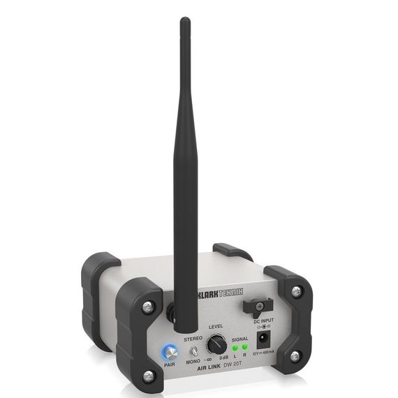 KLARK TEKNIK DW 20T передатчик стерео 2,4 ГГц, регулировка уровня, входы Jack и XLR, радиус 30 метров, крепление на стену