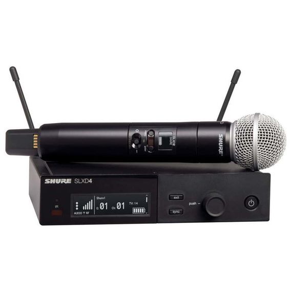 SHURE SLXD24E/SM58 H56 радиосистема цифровая с ручным микрофоном SM58, динамический кардиоидный, 470-638 МГц. Черный