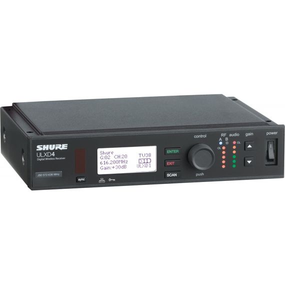 SHURE ULXD4E=-G51 цифровой одноканальный приемник 470-534 МГц, съемные антенны, крепление в рек. Черный