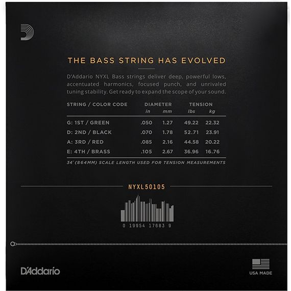 D'ADDARIO NYXL50105 NYXL Комплект струн для бас-гитары, Long Scale, Medium, 50-105