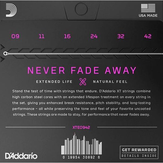 D'ADDARIO XTE0942 XT Комплект струн для электрогитары, никелированные, 9-42, с покрытием