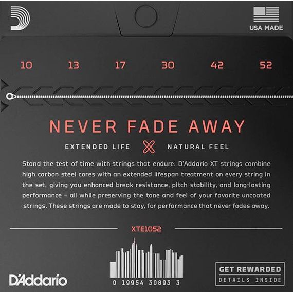 D'ADDARIO XTE1052 XT Комплект струн для электрогитары, никелированные, 10-52, с покрытием