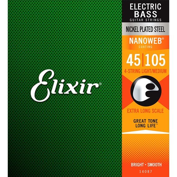 14087 NANOWEB Комплект струн для бас-гитары с мензурой более 34”, Medium, 45-105, Elixir