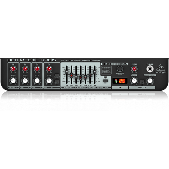 BEHRINGER KXD15 клавишный комбоусилитель 600Вт, 15", 4 канала, KLARK TEKNIK FX