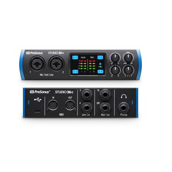 PRESONUS Studio 26C аудио/MIDI интерфейс, USB-C 2.0, 2 вх/4 вых каналов, предусилители XMAX, до 24 б