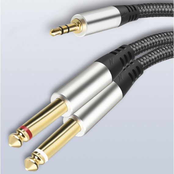 UGREEN AV126/1.5 Кабель готовый, JACK stereo 3.5mm - 2 x JACK mono 6.3mm, длина 1,5 метра