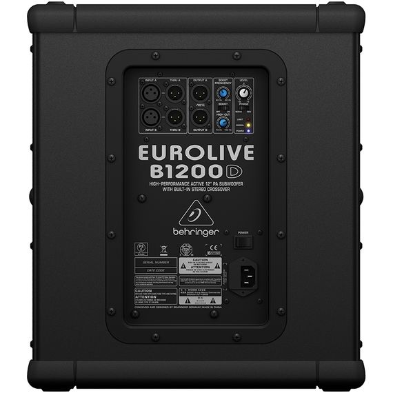 BEHRINGER B1200D PRO Сабвуфер активный, 12", 500Вт, встроенный усилитель класса D, фильтр НЧ