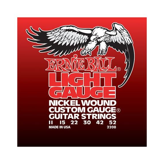 ERNIE BALL P02208 Nickel Wound Custom Gauge Light Guage, Комплект cтрун для электро-гитары, никелированная стальная оплетка, шестигранный стальной керн, 11-15-22-30-42-52