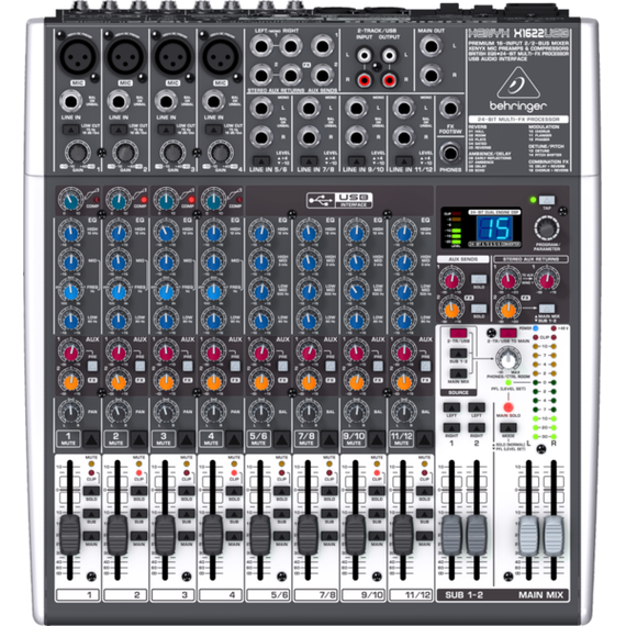 BEHRINGER XENYX X1622USB-EU Микшерный пульт компактный малошумящий, 4 моновхода, 4 стереовхода
