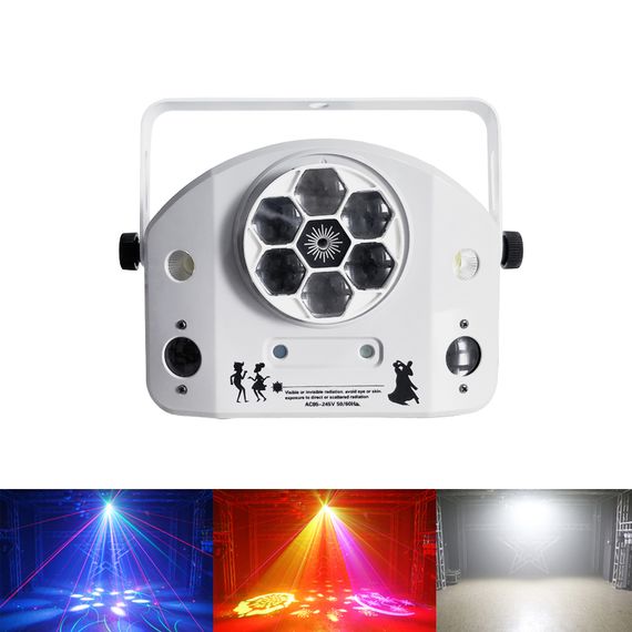 LED STAR MA-E002B Эффект светодиодный, 4 в 1, 120W, BEYE, Gobo, Strobe, Laser red/green, DMX, master/slave, авто, звуковая активация, пульт управления