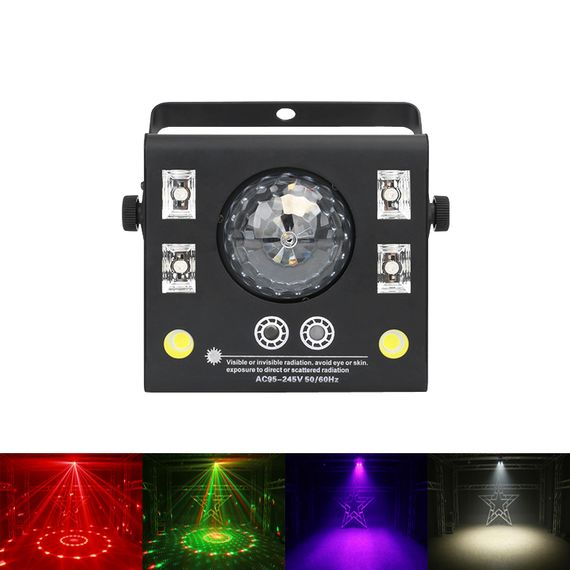LED STAR MA-E007A Эффект светодиодный, 4 в 1, 50W, Ball, UV, Strobe, Laser red/green, DMX, master/slave, авто, звуковая активация, пульт управления