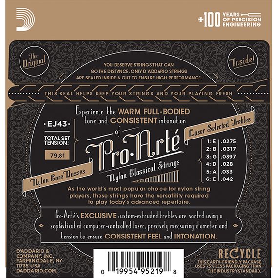 EJ43 PRO ARTE Струны для классической гитары нейлоновые Light D`Addario
