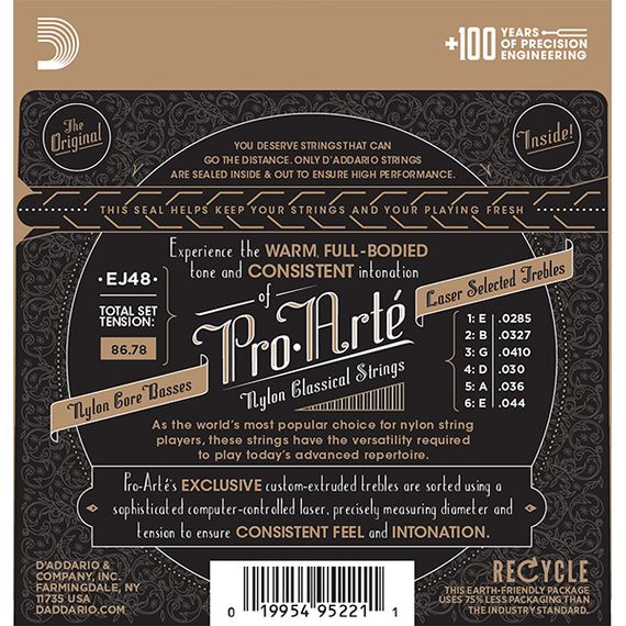 EJ48 PRO ARTE Струны для классической гитары нейлоновые Hard D`Addario