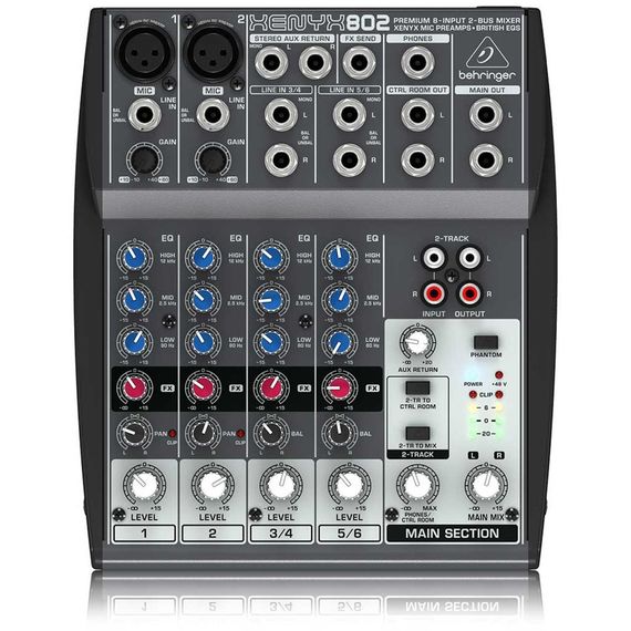 BEHRINGER XENYX 802-EU Микшерный пульт,аналоговый  6 каналов, 2 мик. + 2 лин. cтерео + 1 AUX RET, 1 AUX, Main L/R- Jack