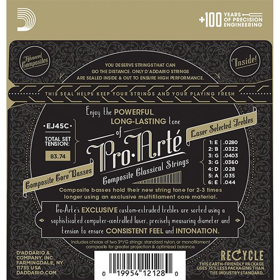 D'ADDARIO EJ45C Набор 6 струн для гитары классик полимер-композит NT028-043