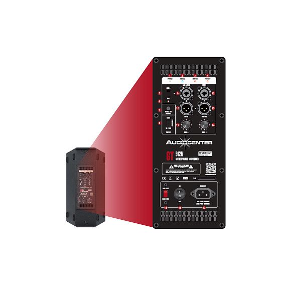 AUDIOCENTER GT515A активная FOH/мониторная ак. система, 15" НЧ динамик, усилитель класса D, мощность RMS 1100Вт, SPL 136 дБ, 421x696x416мм,24 кг