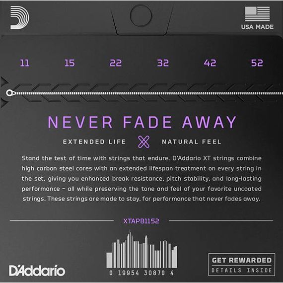 D'ADDARIO XTAPB1152 XT Комплект струн для акустической гитары, фосф.бронза, 11-52, с покрытием