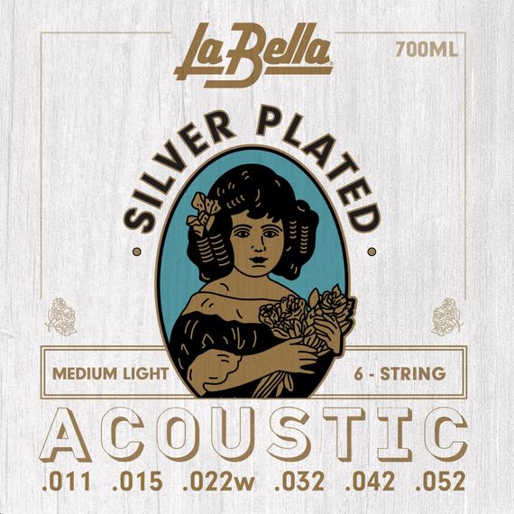 LA BELLA 700ML Комплект посеребренных струн для акустической гитары 011-052