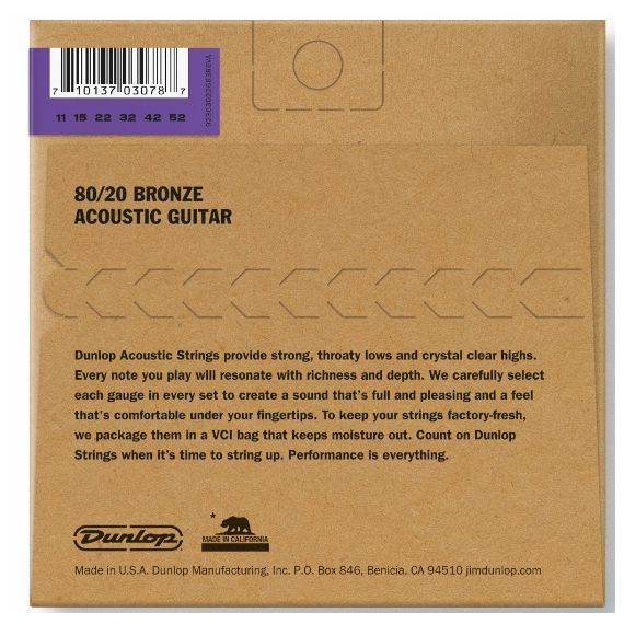 DAB1152 Комплект струн для акустической гитары, бронза 80/20, Medium Light, 11-52, Dunlop