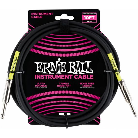 ERNIE BALL 6048, 3м Инструментальный кабель с прямыми джеками,черный