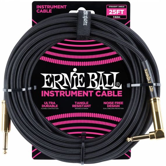 ERNIE BALL 6058, 7.62м Инструментальный кабель прямой / угловой,черный