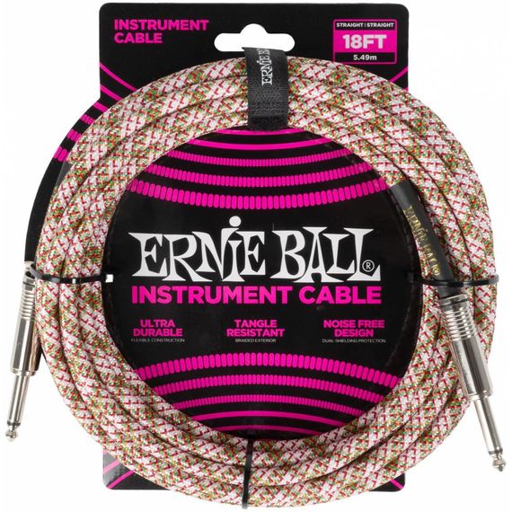 ERNIE BALL 6430, 5.49м Инструментальный кабель белый с красным и зеленым