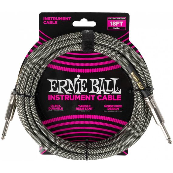 ERNIE BALL 6433, 5.49м Инструментальный кабель черно-серебряный