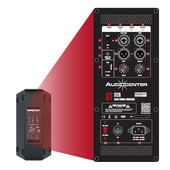 AUDIOCENTER GT510A активная FOH/мониторная ак. система, 10" НЧ динамик, усилитель класса D, мощность, изображение 2