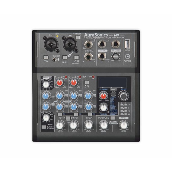 AURASONICS K4 компактный микшерный пульт 2 мик.+1 лин.стерео+FXстерео+дополнительный стереоканал