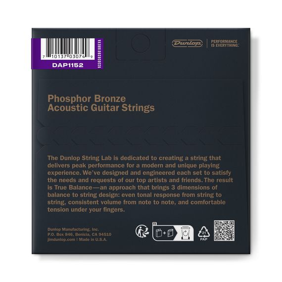 DUNLOP DAP1152 Струны для акустической гитары  PHOSPHOR BRONZE MEDIUM LIGHT (11-52)