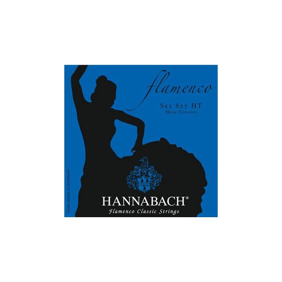 HANNABACH 827HT Blue FLAMENCO Струны для классической гитары сильного натяжения. 1, 2, 3 струны - желтый нейлон, 4, 5, 6 струны в посеребренной оплетке.