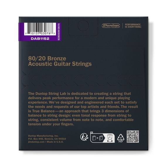 DUNLOP DAB1152 Комплект струн для акустической гитары, бронза 80/20, Medium Light, 11-52