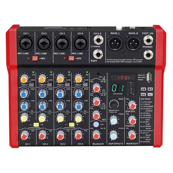 BG A48DSP Пульт микшерный, 4 моно, 1 стерео, DSP процессор 24bit/48KHz, USB MP3 плеер, BT, 2 полосный