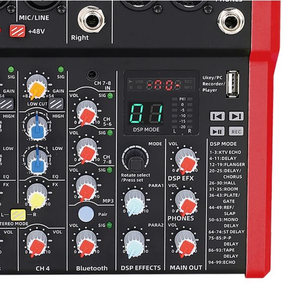 BG A48DSP Пульт микшерный, 4 моно, 1 стерео, DSP процессор 24bit/48KHz, USB MP3 плеер, BT, 2 полосный