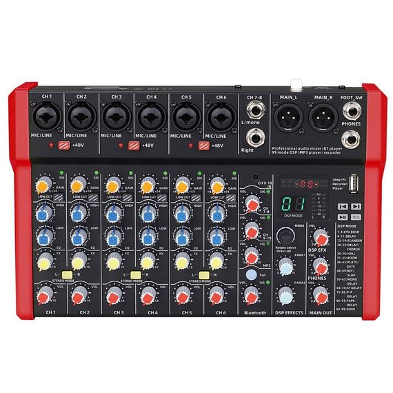 BG A68DSP Пульт микшерный, 6 моно, 1 стерео, DSP процессор 24bit/48KHz, USB MP3 плеер, BT, 2 полосны