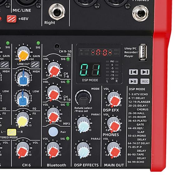 BG A68DSP Пульт микшерный, 6 моно, 1 стерео, DSP процессор 24bit/48KHz, USB MP3 плеер, BT, 2 полосны, изображение 3