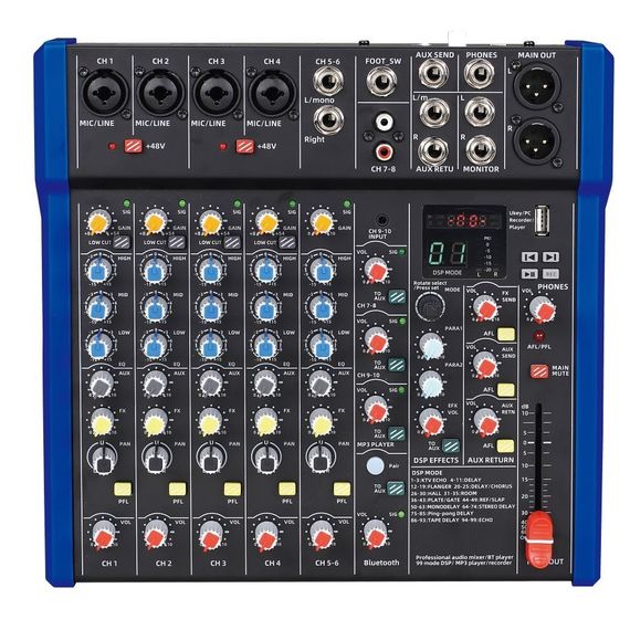 BG B428DSP Пульт микшерный, 4 моно, 1 стерео, 1AUX, DSP процессор 24bit/48KHz, USB MP3 плеер, BT