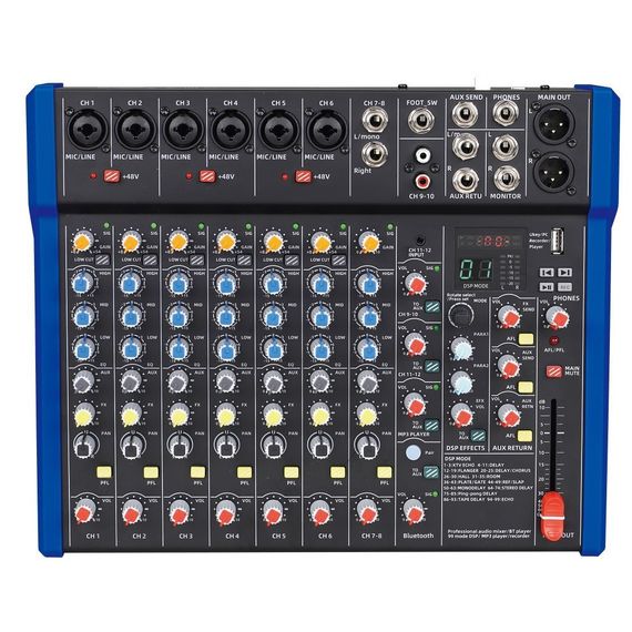 BG B628DSP Пульт микшерный, 6 моно, 1 стерео, 1AUX, DSP процессор 24bit/48KHz, USB MP3 плеер, BT